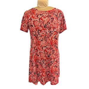 New Directions Pullover Dress Red, White & Blue Paisley Stretch Medium